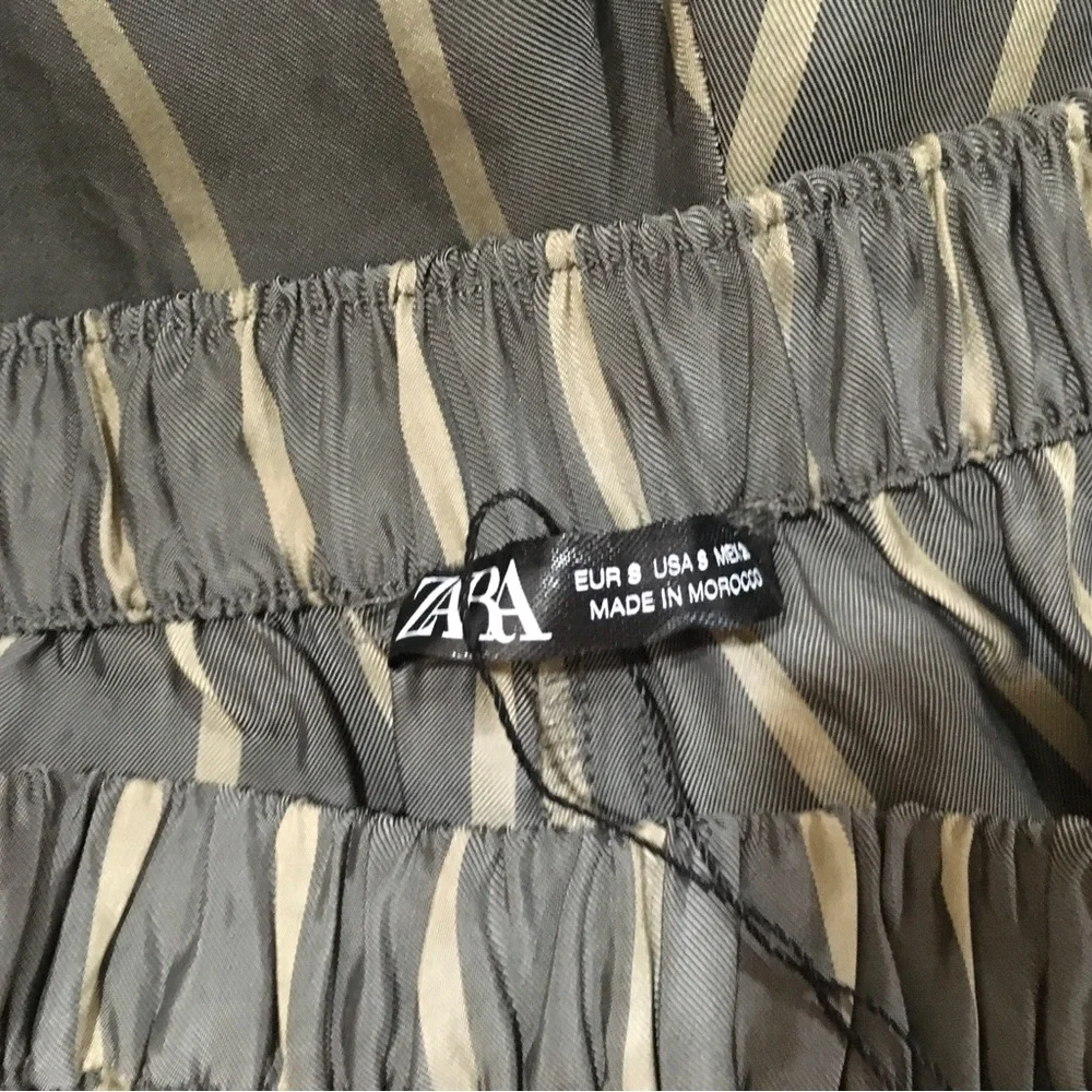 ZARA Pants Striped Ankle Pull On Grey Cupro Womens S Frey Snap New 9449/081 - Picture 8 of 9